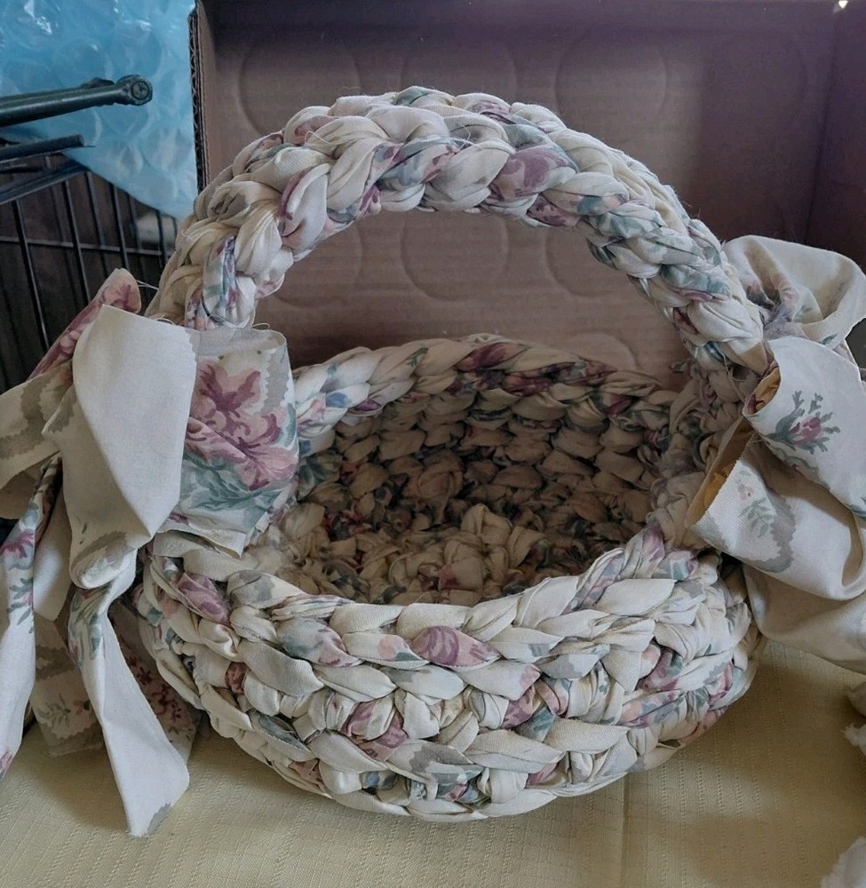 Handmade Fabric Easter Basket With Fabric Bunnies