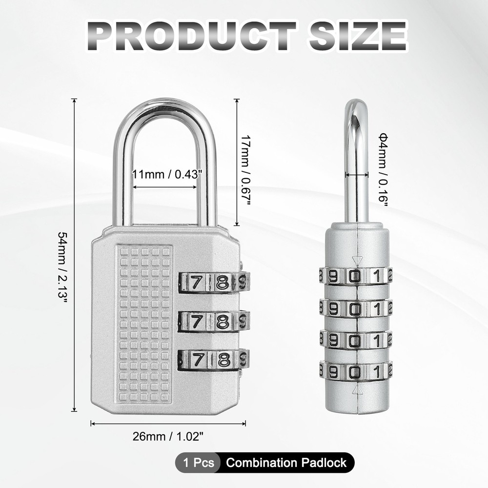 Combination Padlock (Medium, Silver), 3-Digit Shackle Code Locks