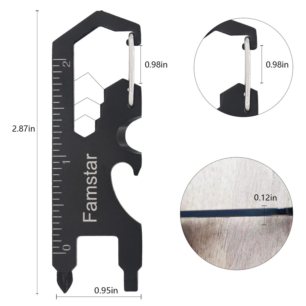 Keychain Multi-tool 3Pack Metal Pocket Tool Portable No rust Black