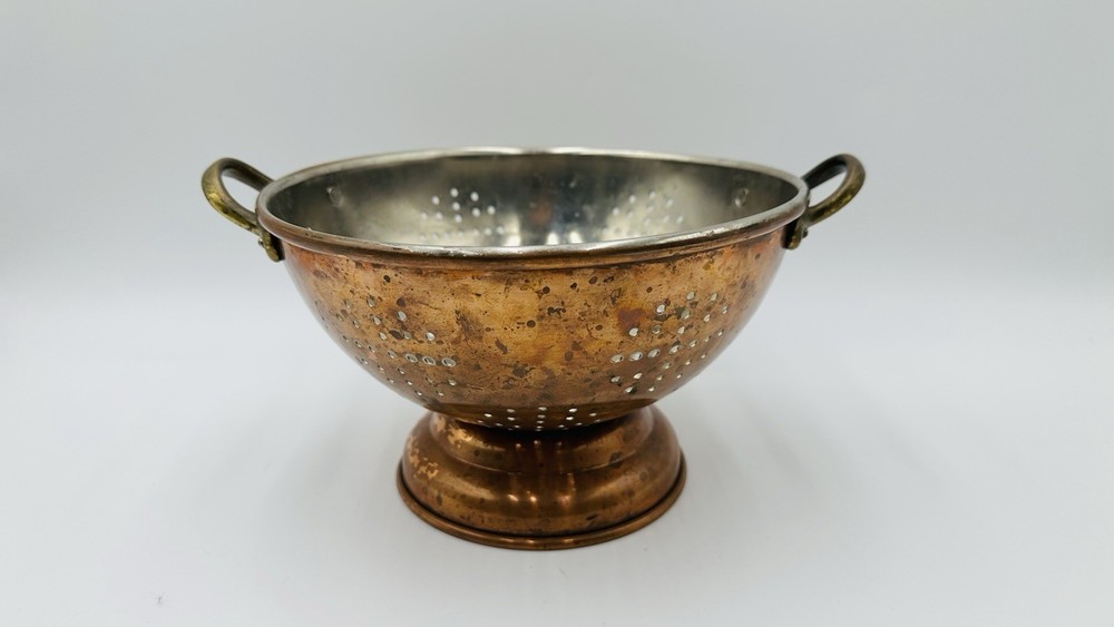 Vintage Copper Colander/Strainer With Brass Handles 9"