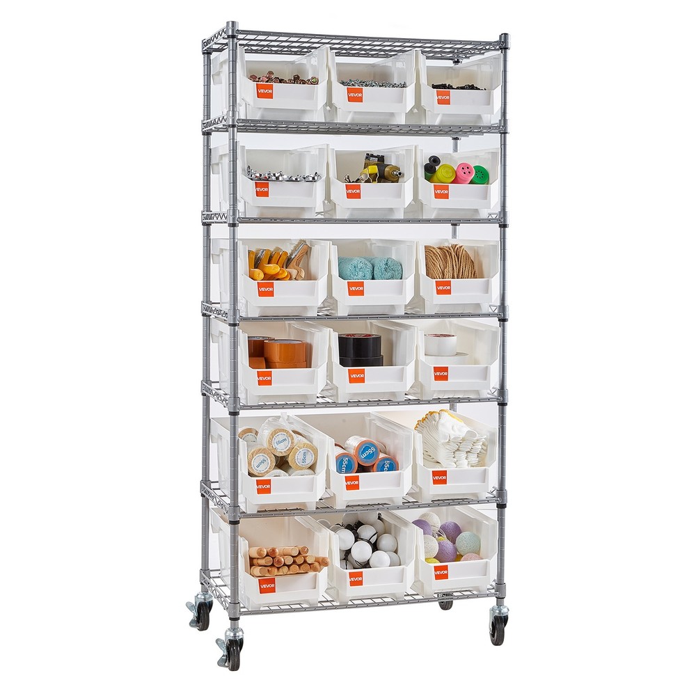 VEVOR Rolling Bin Storage Rack 7-Tier Bin Rack Storage System with 18 Bins