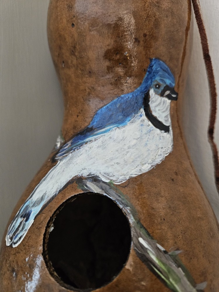 Hand-painted gourd birdhouse