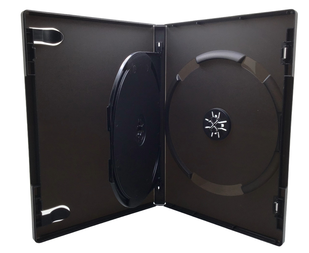 New Standard Black 2 Disc DVD Replacement 14mm Case - Double Disc With Tray