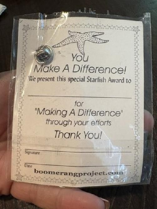 I Make A Difference Starfish Pin W/Card