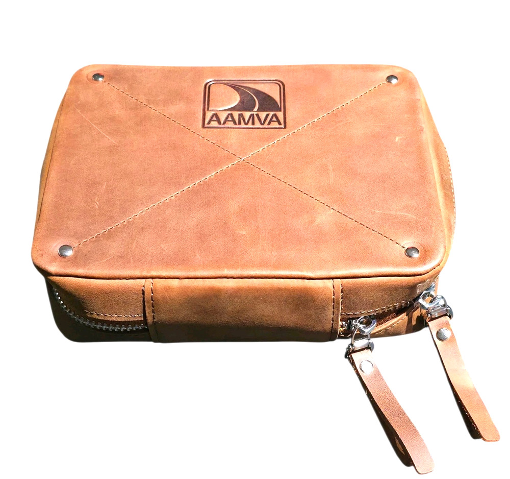Genuine Leather Travel Tech Organizer Case AAMVA Zippered Cable Storage Brown