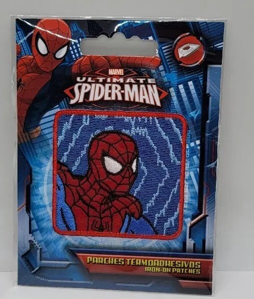 Disney Marvel Ultimate Spider-Man Iron-On Patch: Blue Comic Head Square New Ship