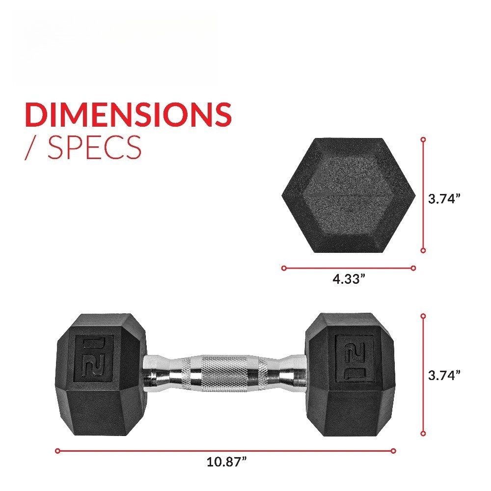 12lb Coated Rubber Hex Dumbbell, Pair