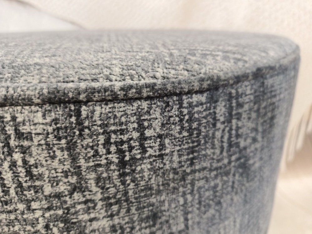 Round Ottoman Bench Handmade Tufted Foam Fill Polyester Fabric Gray