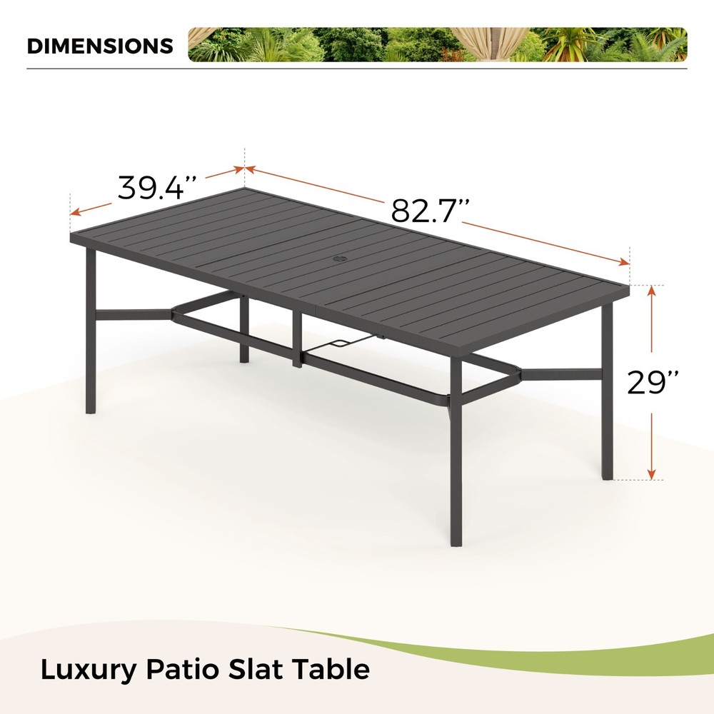 Outdoor Patio Table Rectangular Dining Table with Umbrella Hole for 8 Person