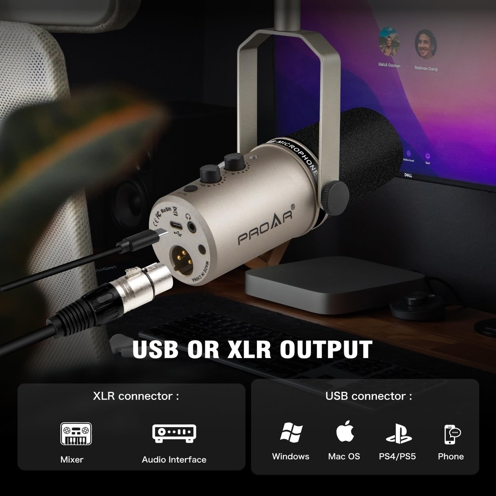 USB/XLR Podcasting Dynamic Microphone,Professional USB Gaming Microphone for ...