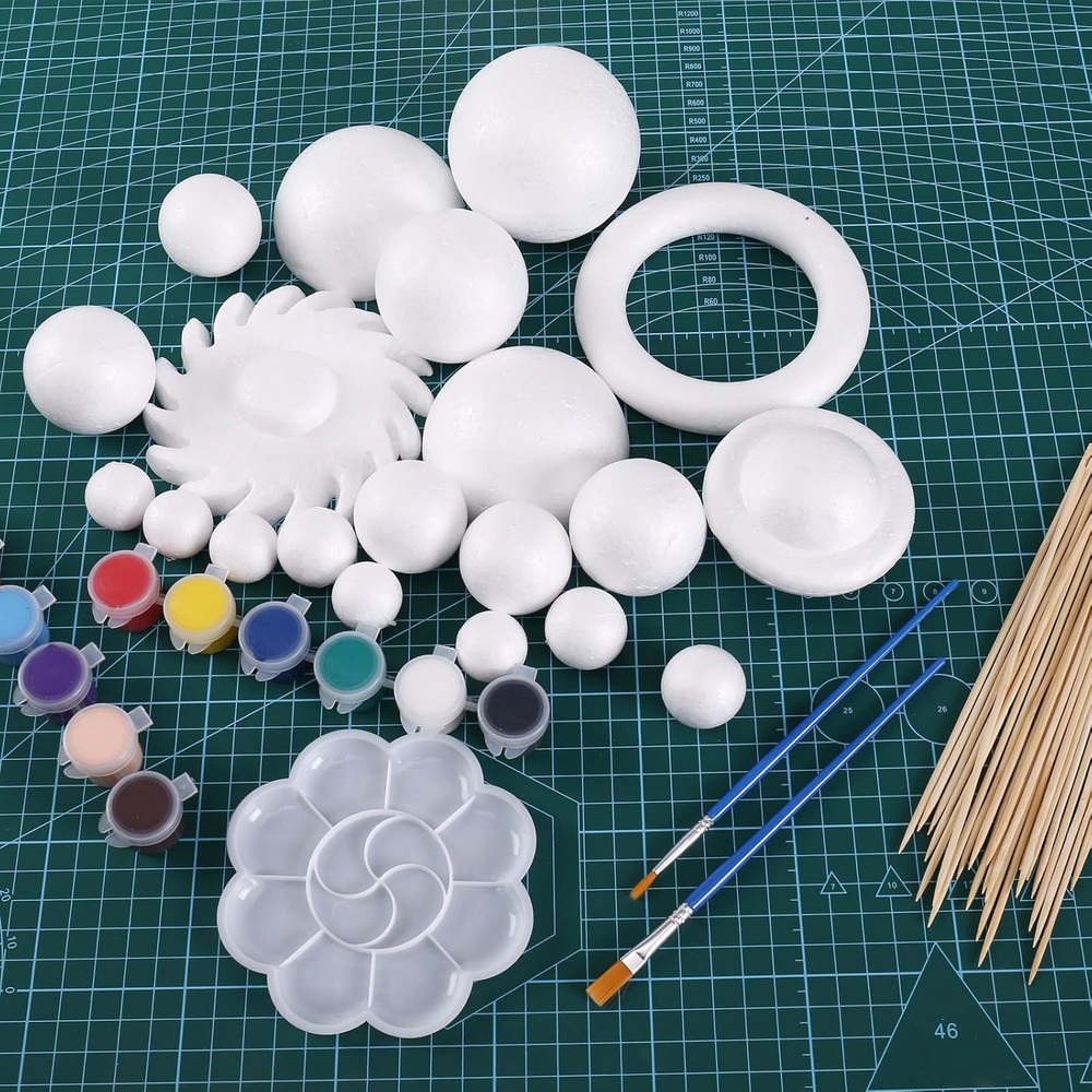 72 Pcs Solar System Model Foam Balls Kit Includes Mixed Sizes Craft Foam Bamboo