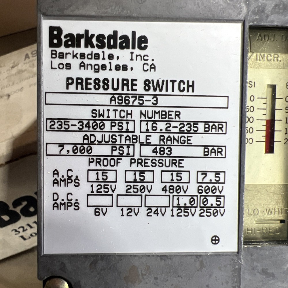Barksdale AS675-3 Pressure Switch Nos Surplus
