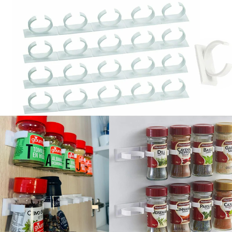 Spice Bottle Rack Kitchen Storage Rack Wall Mount Jars Holder Tools Plastic -NEW