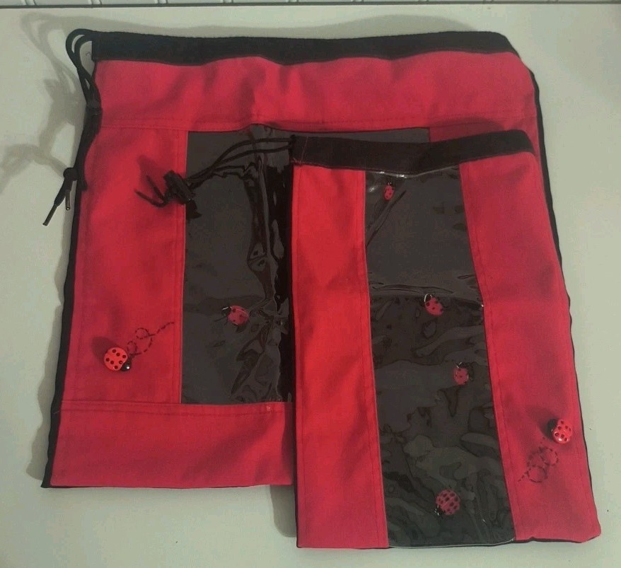 LadyBug Drawstring Bag Pouch Handmade Set Of 2