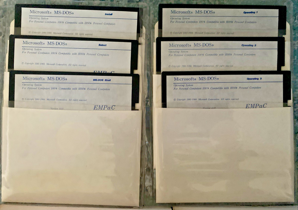 Microsoft MS DOS 4.01 5.25 Floppy Disk Software Set OEM Disks EMPaC + Manuals