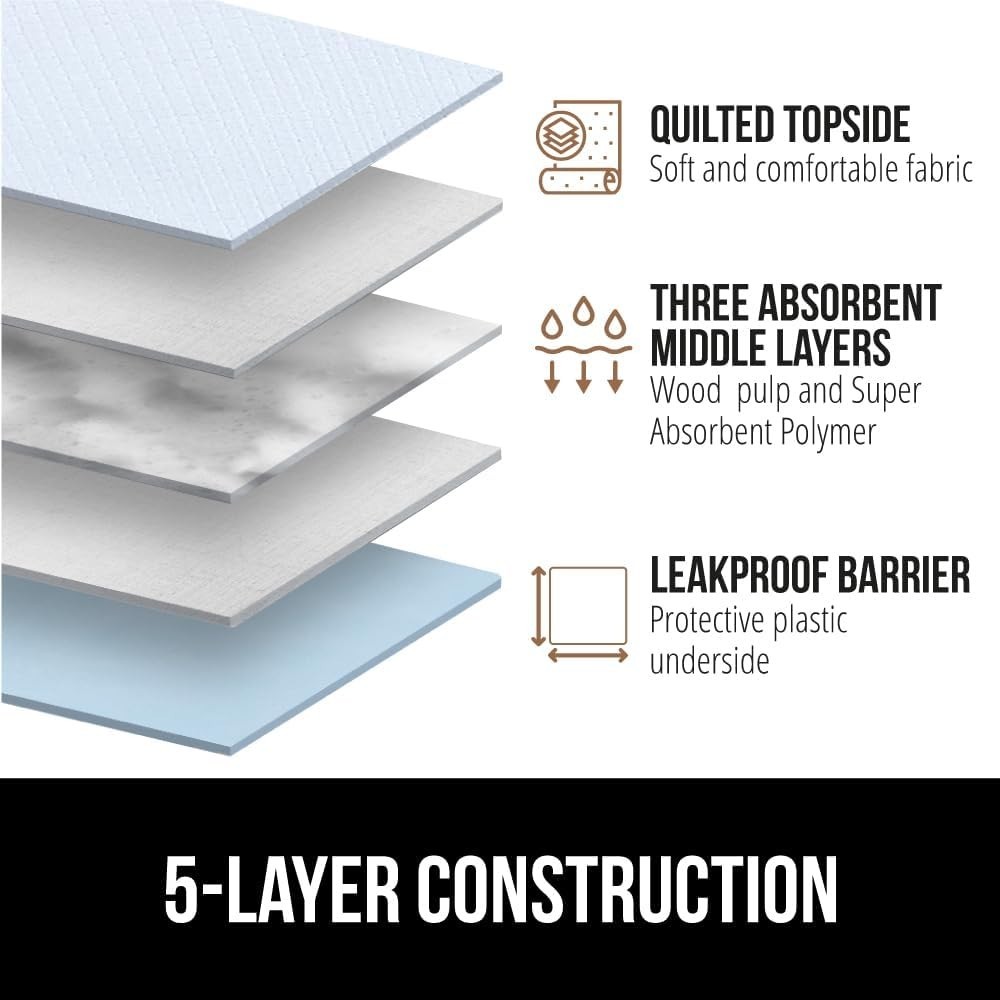 Gorilla Guard 5-Layer Disposable Puppy Pads, Absorbent & Leakproof, 25 Count