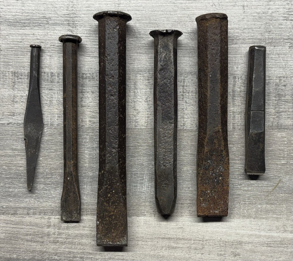 Vintage Steel Punch & Chisel Lot 6pc Blacksmith Masonry Tools 7” Max