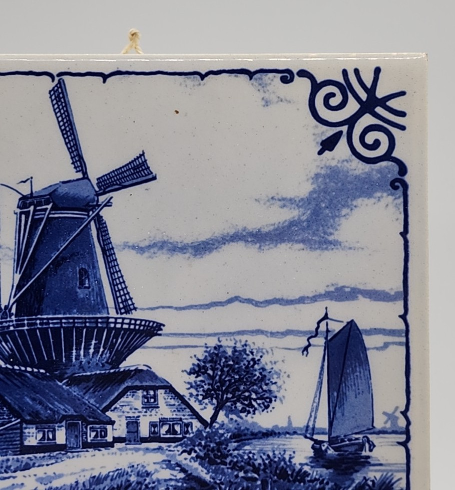 Delft Blauw Windmill on River Tile 6" x 6"