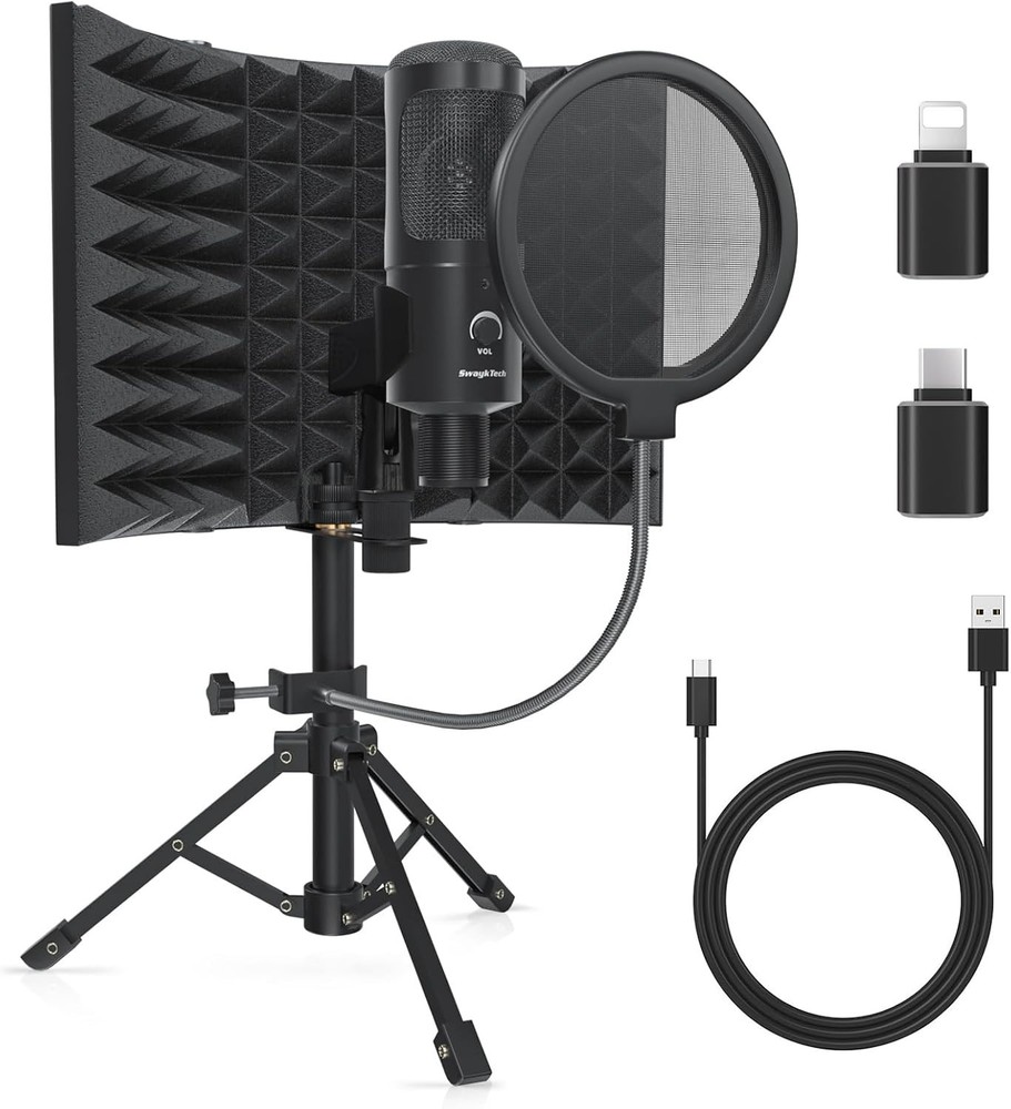 Microphone Stand with Isolation Shield and Pop Filter for Recording