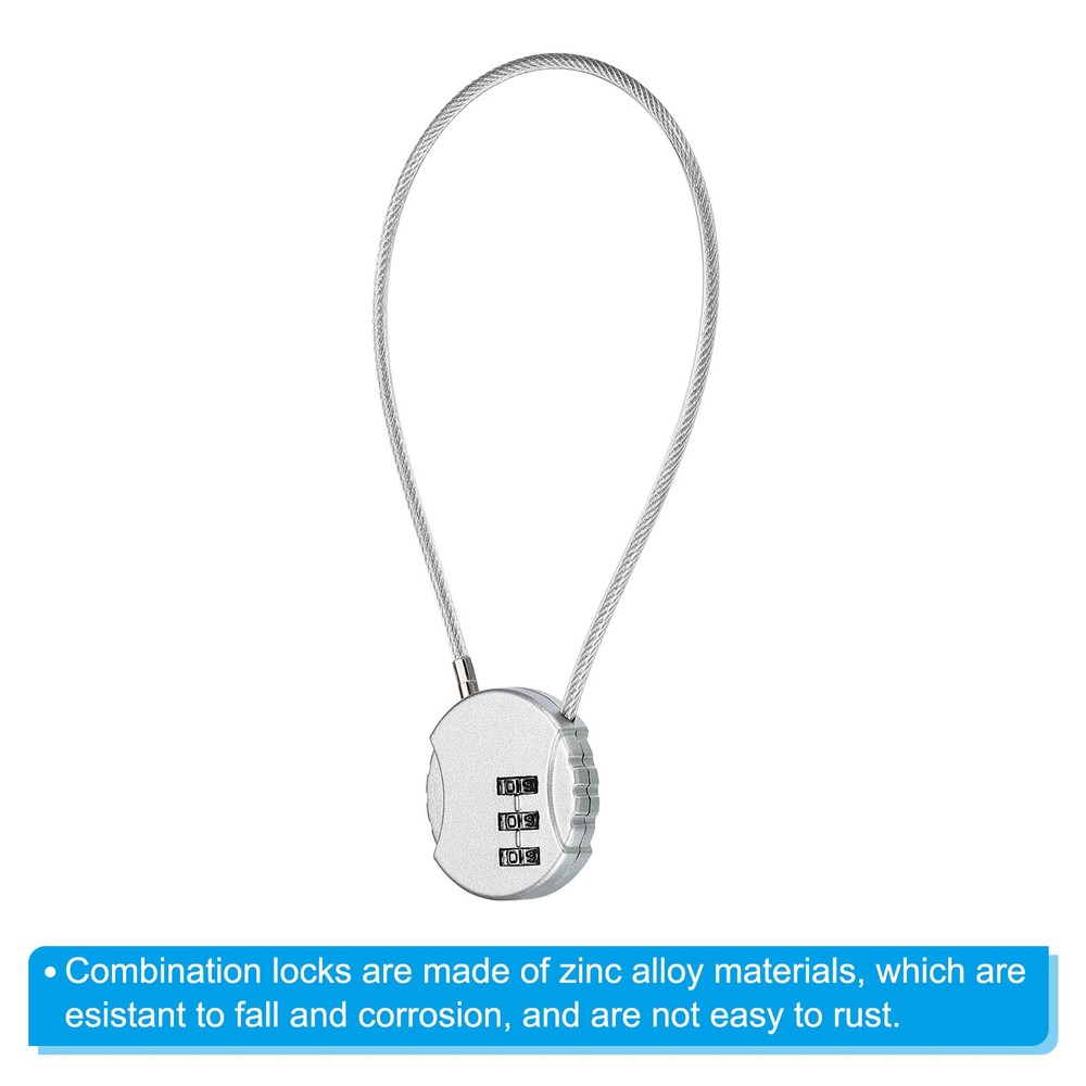 Small Combination Block 11.8", 2pcs 3 Digit Luggage Lock, Silver Tone