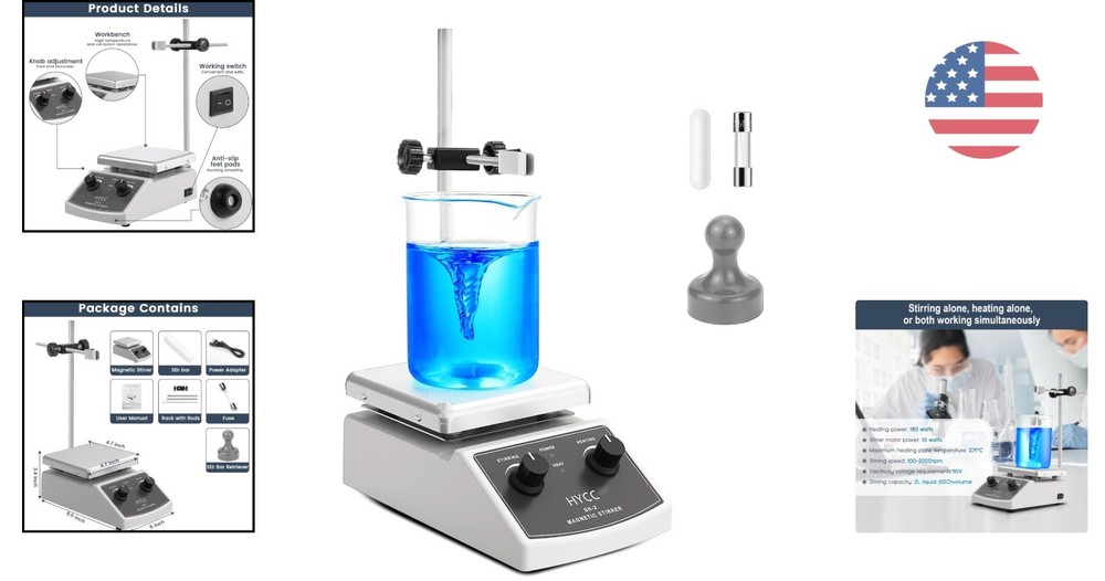 Compact Magnetic Stirrer Hot Plate with Adjustable Speed - 2000mL Capacity Ready