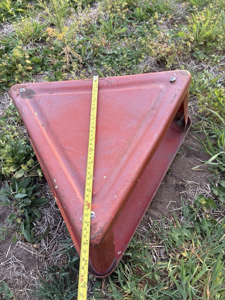 Vintage Red Triangular Mechanic Industrial Rolling Metal Stool on Wheels
