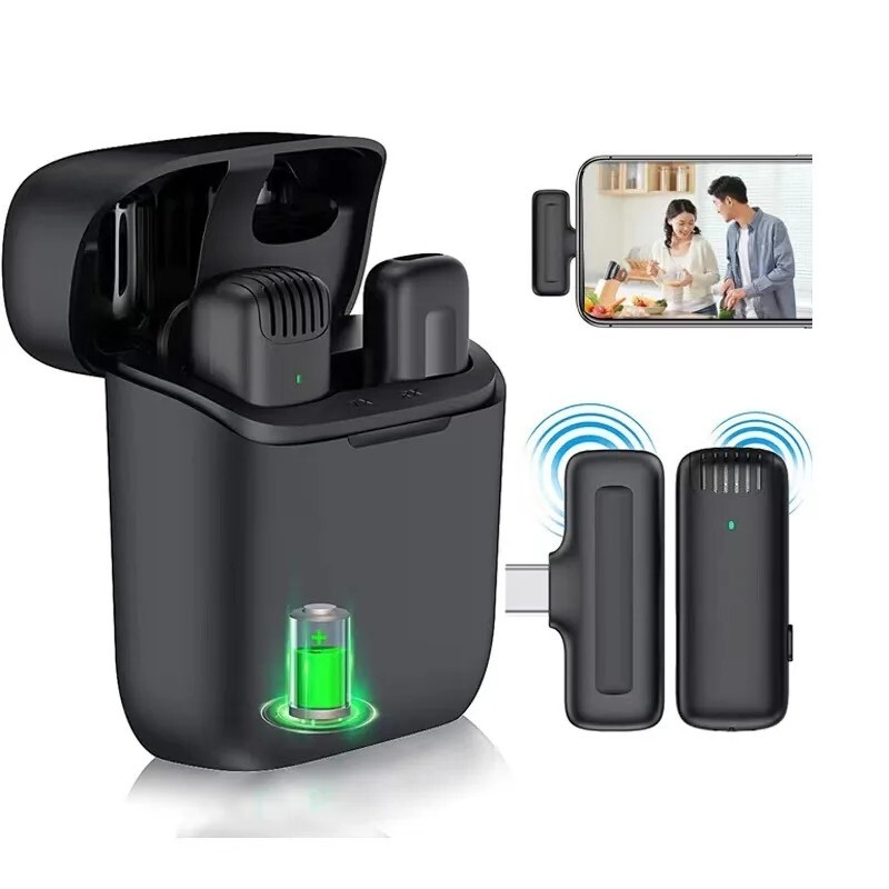 Microfono Mini inalambrico Para Celular Camara Solapa Estuche de Carga Type-C
