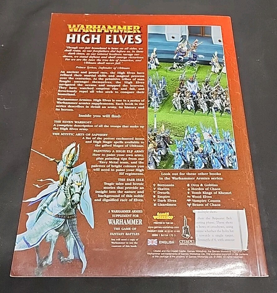 Warhammer High Elves Army Book Codex 2001 Missing Barcode