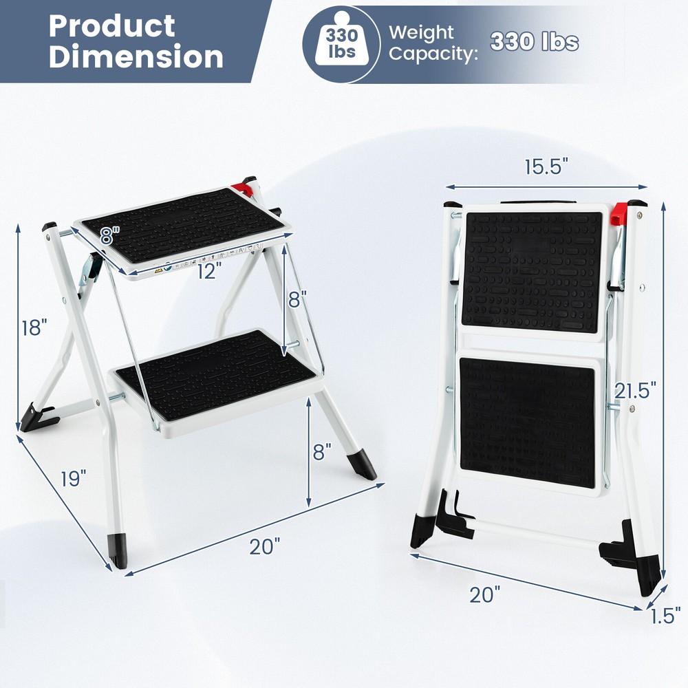 2-Step Folding Ladder Lightweight Portable Step Stool Heavy-Duty Metal Frame
