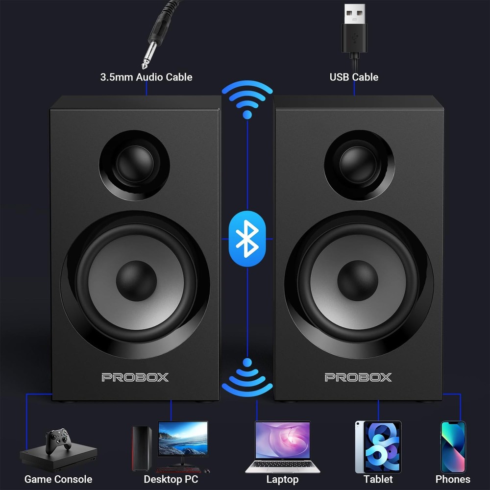 Powered Bookshelf Speakers HiFi Computer Gaming Monitors with Bluetooth 5.3 &...