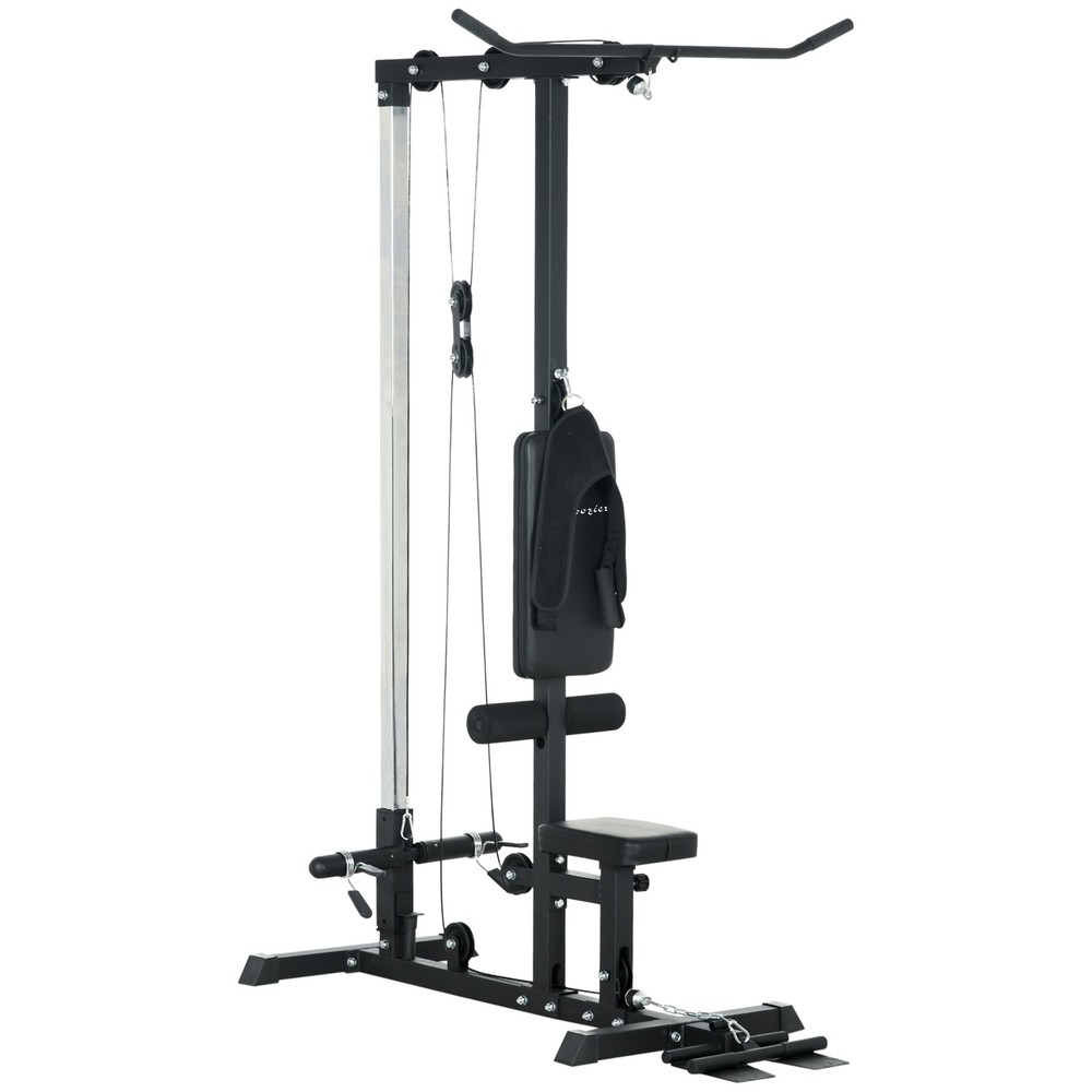 Cable Machine Lat Pull Down Machines with Flip-Up Footplate, Black