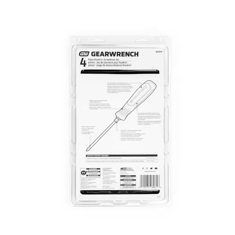 4 Pc. Pozidriv Dual Material Screwdriver Set