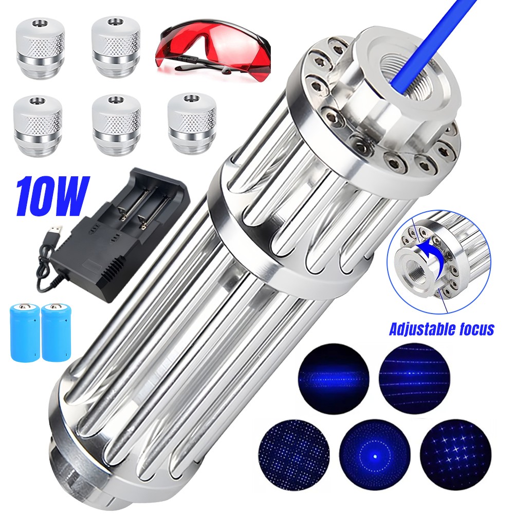 450-n-m Blue Laser Pointer 10W Adjustable Beam Light Torch Lazer Dot & Battery