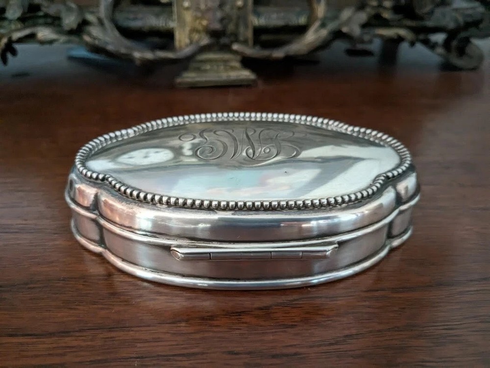 THEODORE B STARR ENGRAVED STERLING SILVER OVAL BOX CIRCA 1886