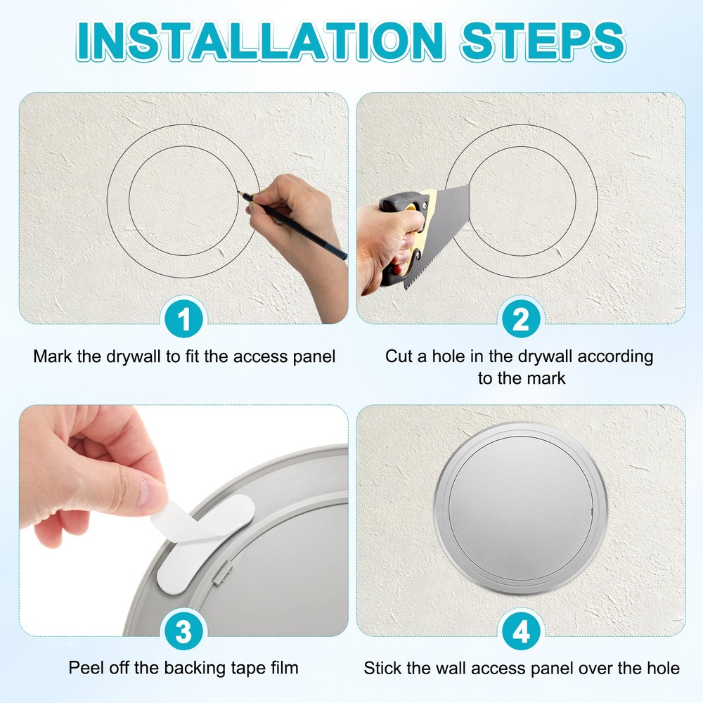1-Pack Access Panel for Drywall, 8x8 Inch Round Plastic Removable [Silver Tone]