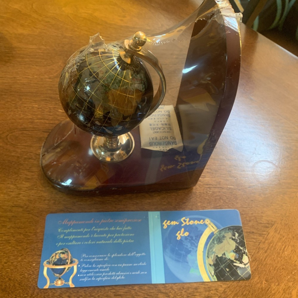 New CLASSIC TREASURES Blue Lapis Gemstone Globe Bookends w/ Solid Brass Stands