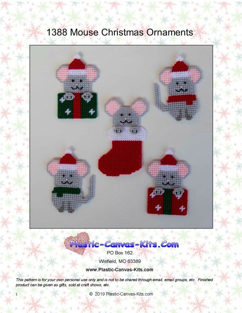 Mouse Christmas Ornaments- Plastic Canvas Pattern or Kit