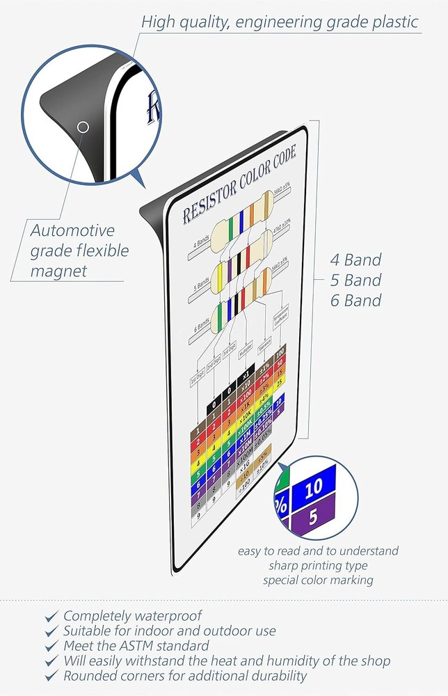Resistor Color Code Chart | Reliable & Durable Magnetic Chart Sheet 4.25" X 5.5"