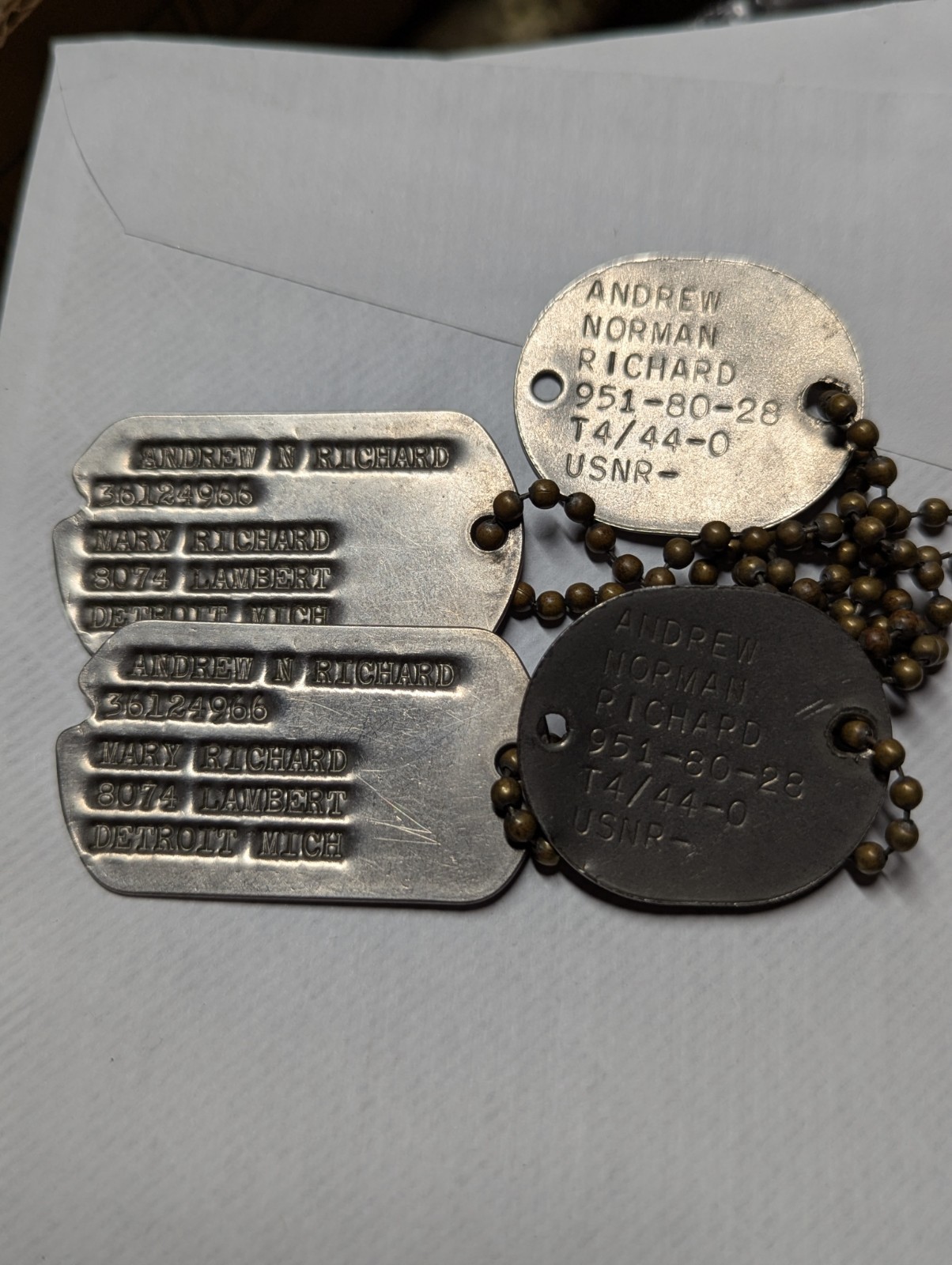 WW2 US Army / USN Dog Tag Pairs to Same Man - Andrew Norman Richard & Brothers?