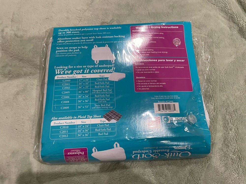 Quick-Sorb Reusable Underpad with Positioning Straps 34" x 35"