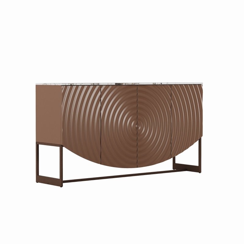 3D Wave Texture Buffet Cabinet Modern Kitchen Sideboards with Storage 4-Door US