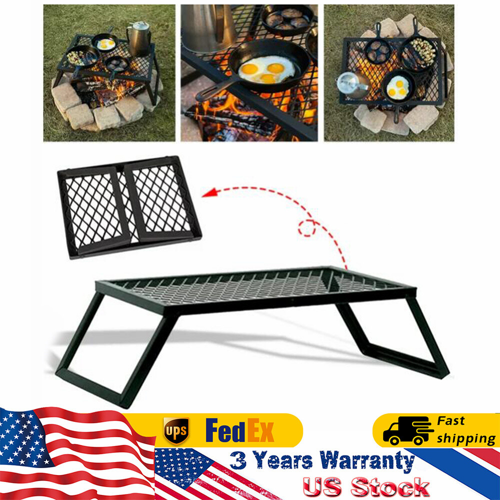 Folding Campfire Grill Fire Pit Cooking Grate Bbq Rack Griddle Plate With Legs