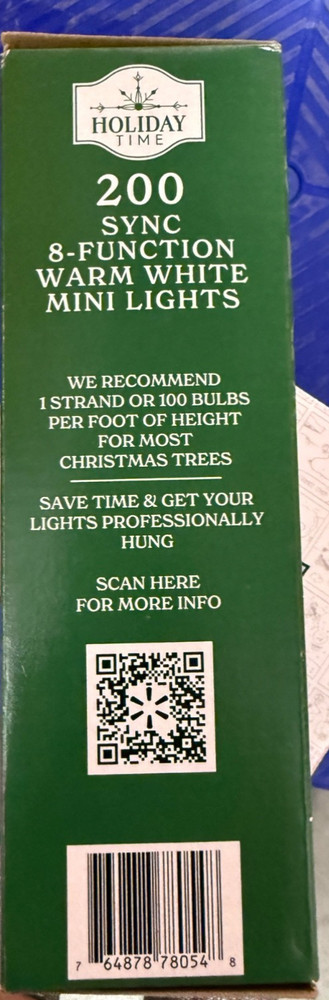 Holiday Time 200 SYNC 8-Function Warm White LED Mini String Lights 42.2-Feet