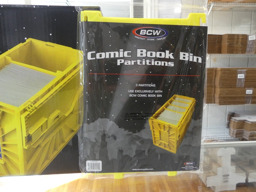 BCW Yellow Short Comic Book Bin & Extra Partitions Bundle - 4 Partitions Total
