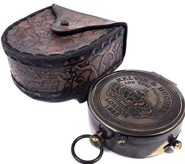 Vintage Brass compass with leather case