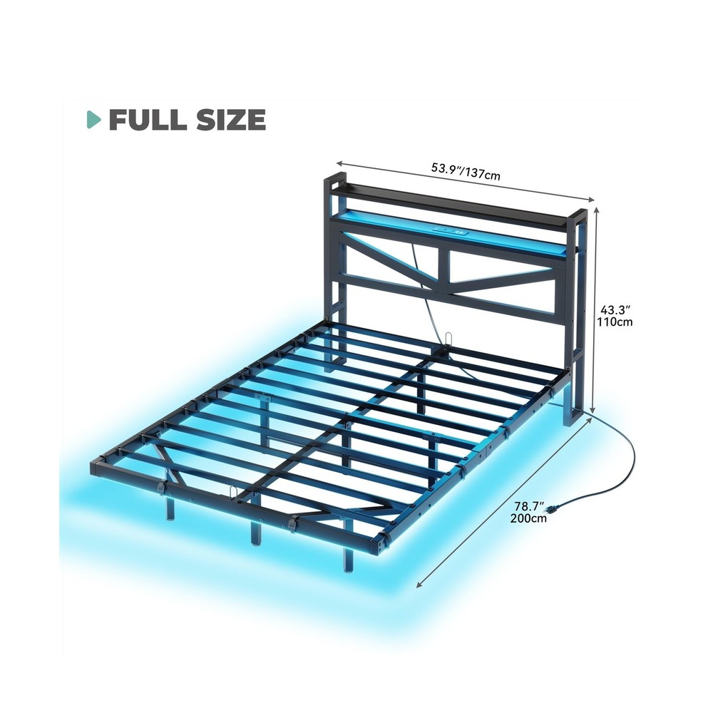 YITAHOME Full Size Floating Bed Frame with USB Charging Station Storage Headb...