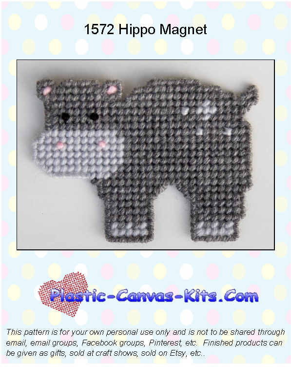 Hippo Magnet-Plastic Canvas Pattern or Kit