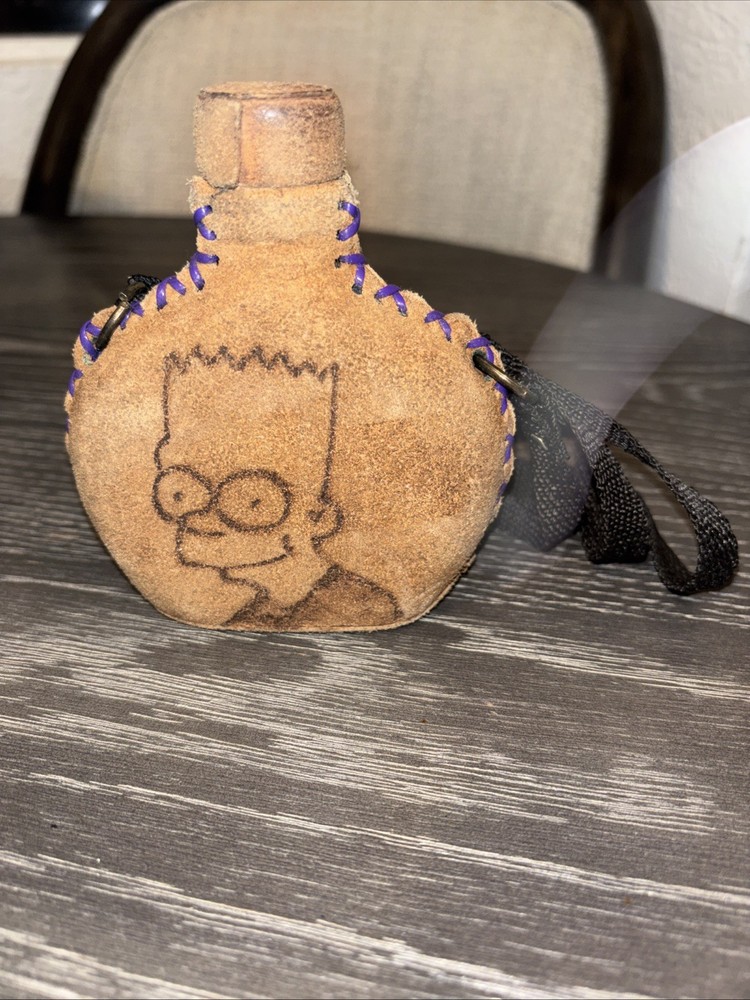 BART Simpson  Hand Etched Canteen Flask Neck Strap Hand Made