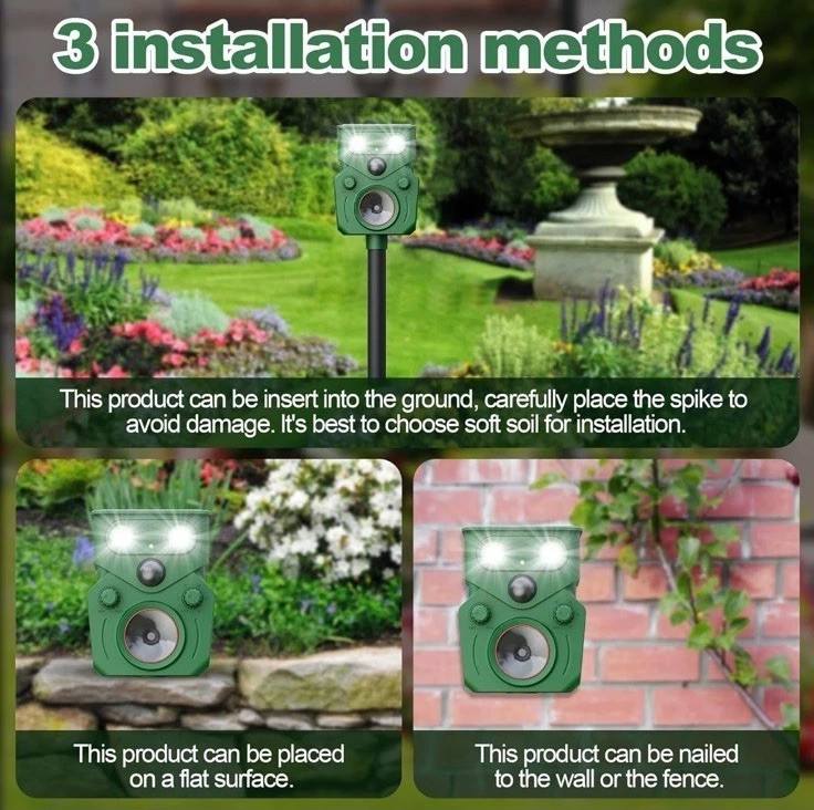 Ultrasonic Animal Repeller 2 Pack Solar Powered, New Open Box