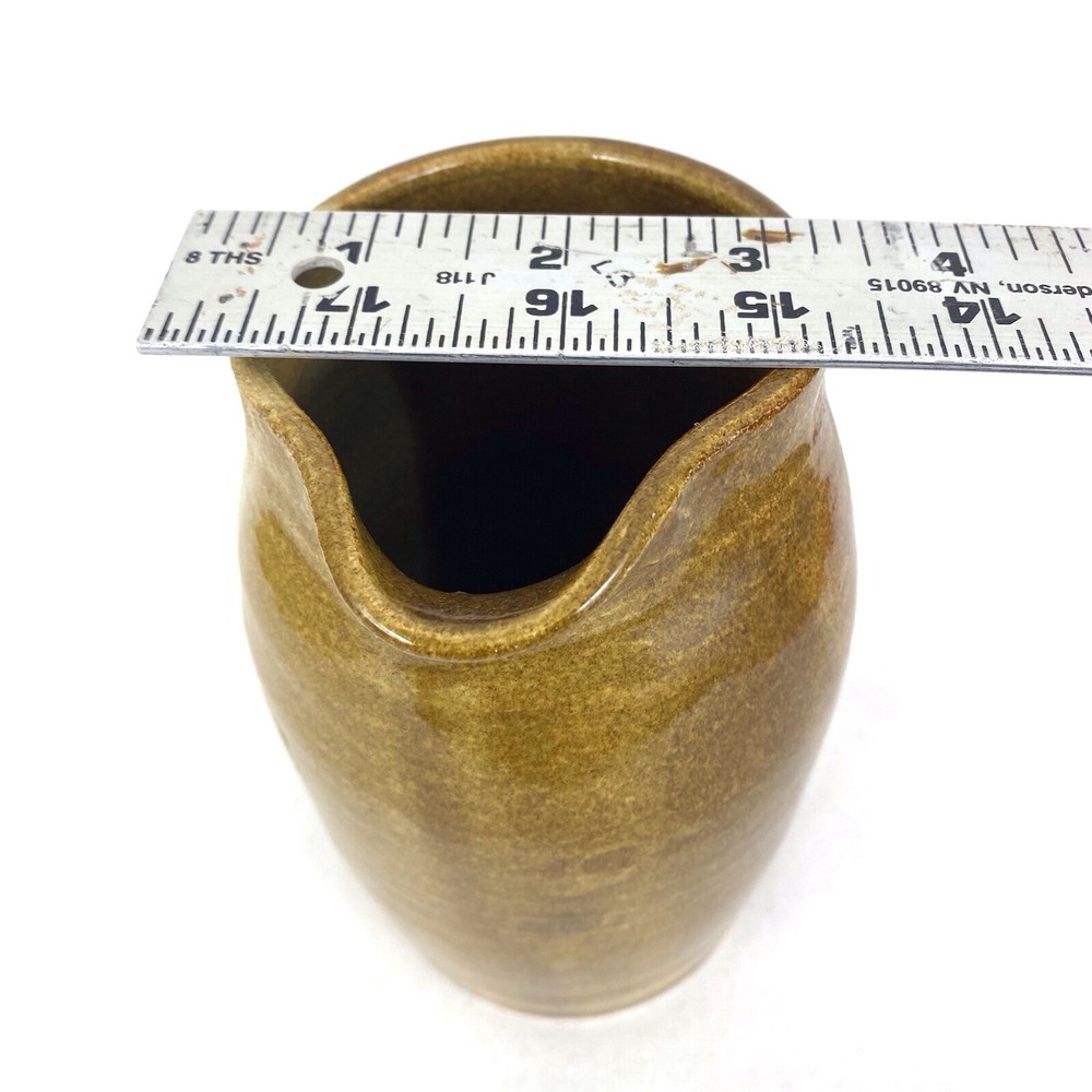 Glossy Beige/Brown Ceramic Pitcher Signed